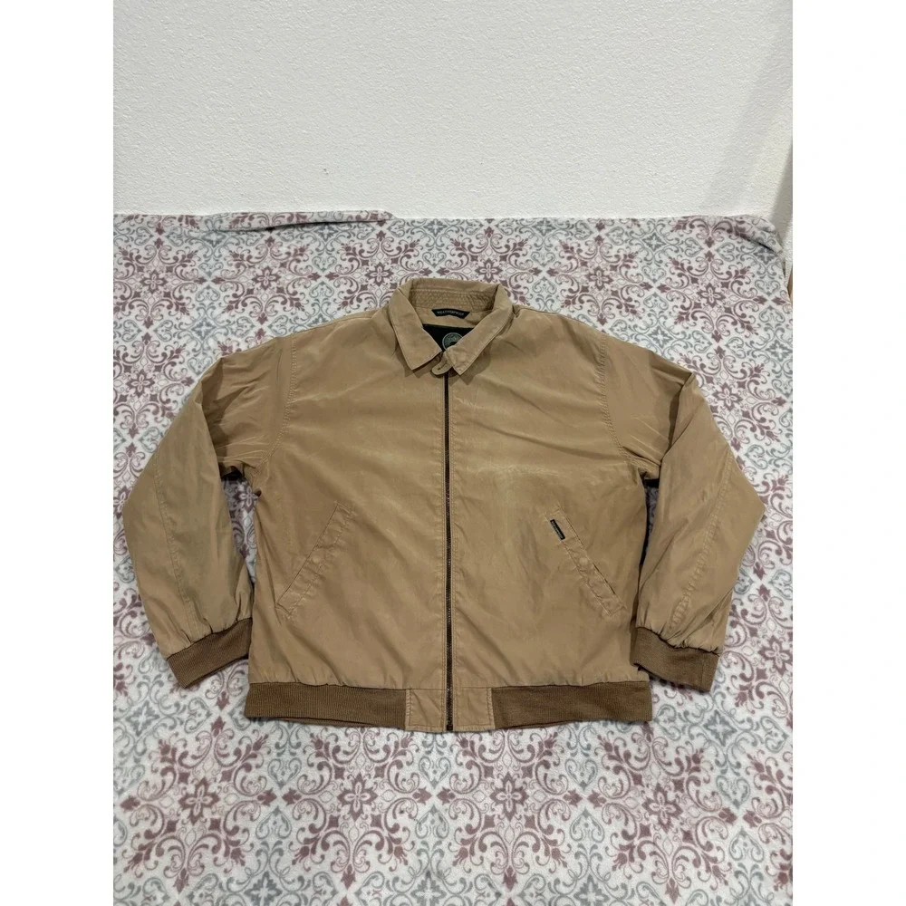 Weatherproof Mens XL Tan Khaki Microfiber Golf Jacket Full Zip Windbreaker Lined
